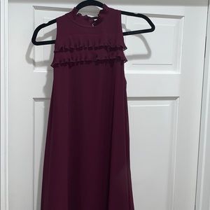 Maroon shift dress with ruffle detail